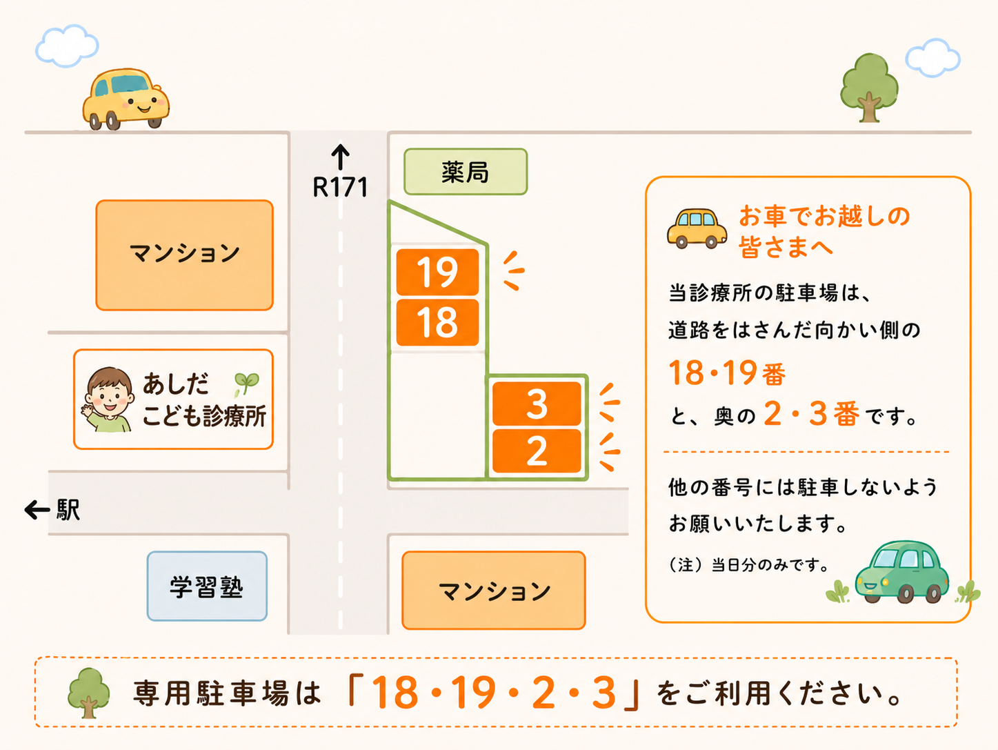 あしだこども診療所 駐車場案内図